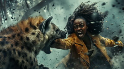 City Woman Fighting Off Scary Hyena