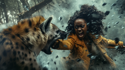 Woman Fighting off a Hyena