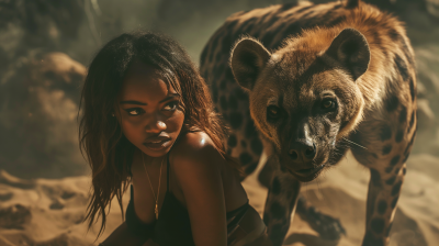 Young Black Woman Fighting Off a Hyena
