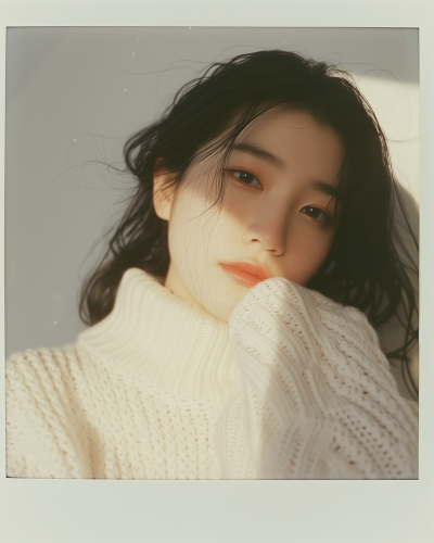 Stylish Korean Girl in White Sweater