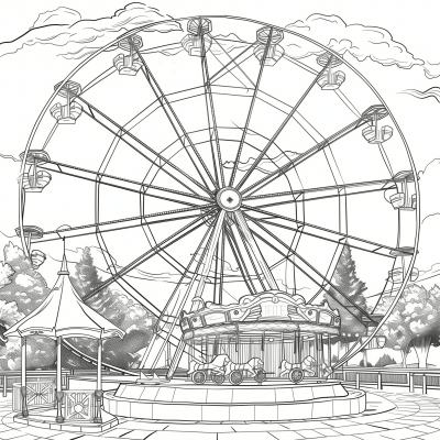 Ferris Wheel in Park Illustration