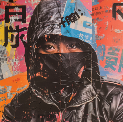 Abstract Colorful Collage with Balaclavas and Leather Jackets