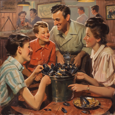 1950s Family Meal Painting
