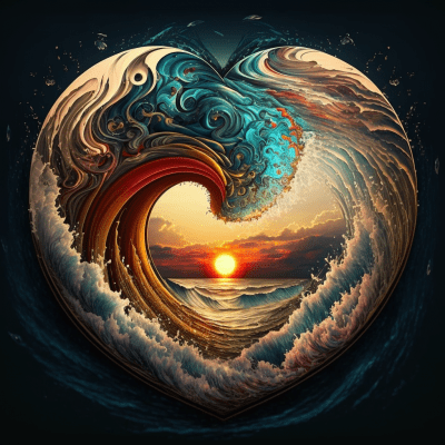 Vibrant Heart-shaped Wave Sunset