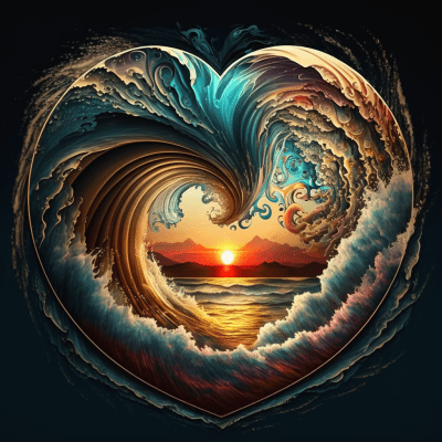 Heart-shaped Wave at Sunset