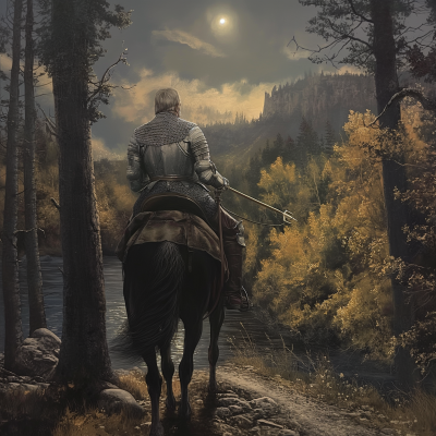 Medieval Knight Riding Through Forest