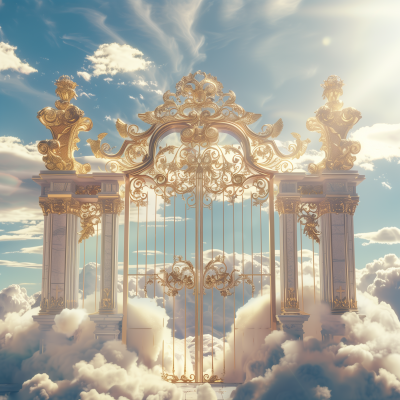 Golden Gates Opening to Cloud-filled Sky