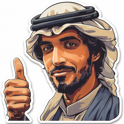 Sticker of a stylish young man with thumbs up
