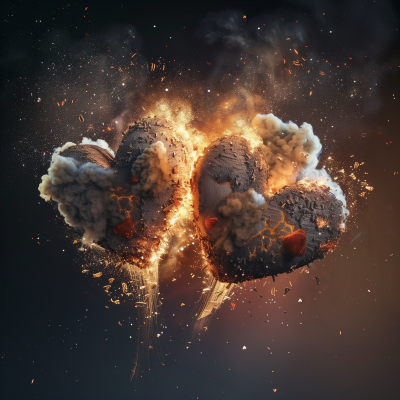 Collision of two hearts in explosion