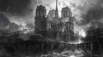 Monochrome Notre-Dame Cathedral under Storm