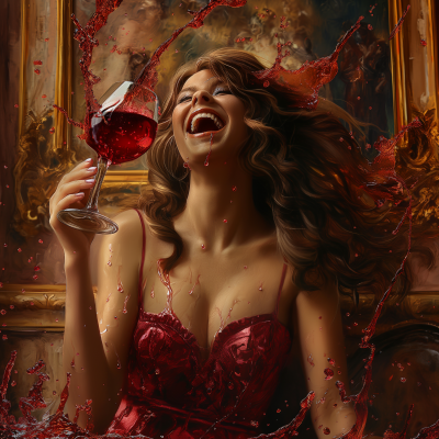 Rich Woman Enjoying Red Wine Splash