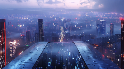 Futuristic Cityscape from Aircraft’s Wing