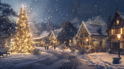 Enchanting Winter Night in a Small Town