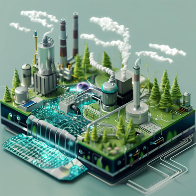 Miniature Industrial Landscape on Circuit Board