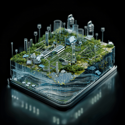Futuristic Cityscape on Smartphone Screen