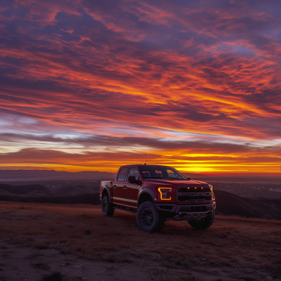 Silhouetted Ford F150 at Sunset