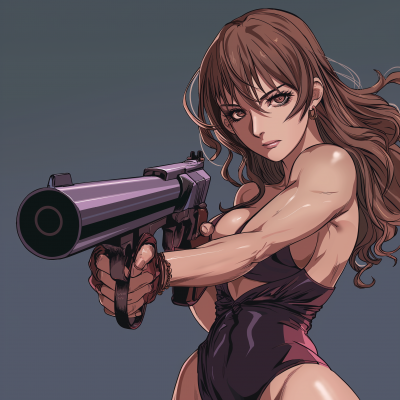 Animated Woman with Large Gun