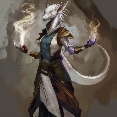 Dragon-headed humanoid conjuring flames