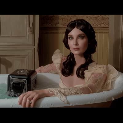 Surreal Victorian Woman Portrait in Bathtub with Toaster