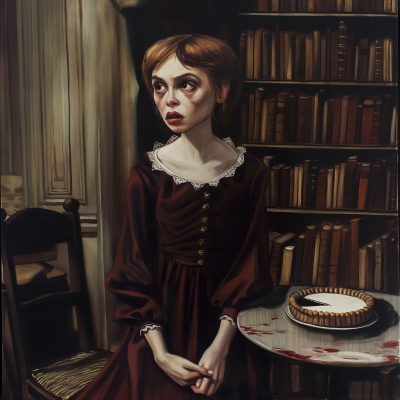 Whimsical Victorian Girl in Haunted Library