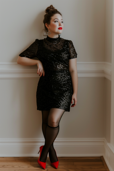 Elegant Woman in Glittery Black Dress