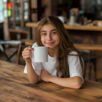Beautiful Teenager Girl with White Mug