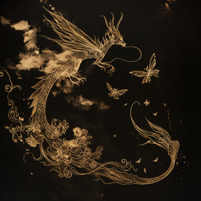 Golden Dragon in Oriental Art Style