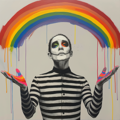 Mime Actor with Rainbow Arc Oil Painting