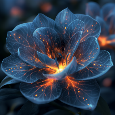 Blue Flower with Glowing Orange Accents