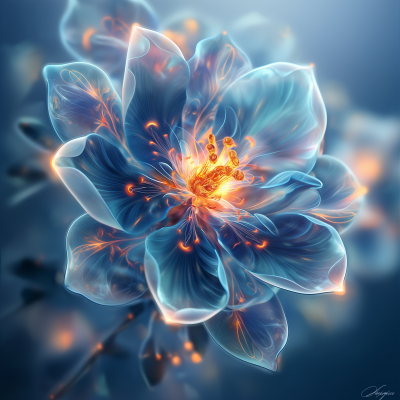Elegant Blue Flower Digital Artwork