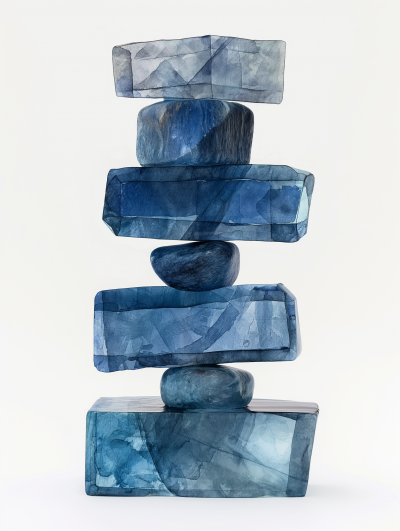 Abstract Blue Glass Blocks Sculpture