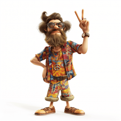 Hippy making a peace sign