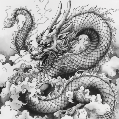 Traditional Chinese Dragon in Black and White