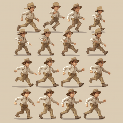 Illustration of 2D Asian Character in Indiana Jones Style