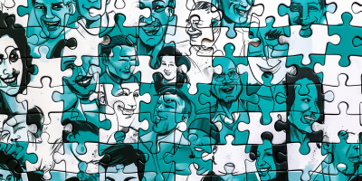 Stylized monochrome faces puzzle
