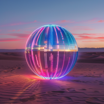 Glowing Orb in Desert at Sunset