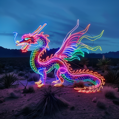 Neon Dragon in Desert Landscape