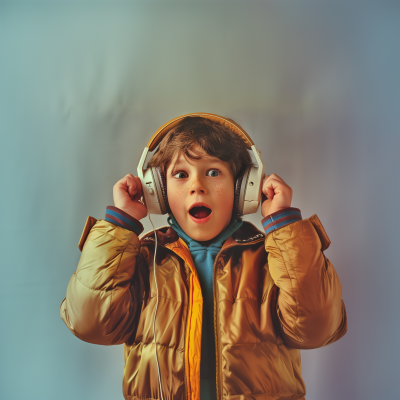Boy Listening to Music with Walkman