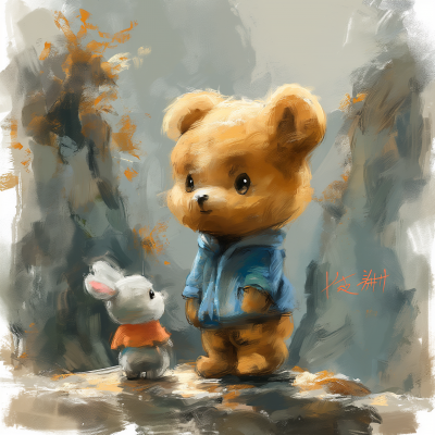Little Bear and Rabbit Climbing Mountain