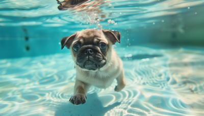 Curious Pug Puppy Underwater