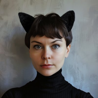 Serious Woman with Cat Ears
