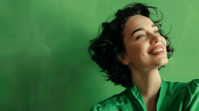 Smiley Woman on Green Background