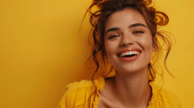 Smiley Woman on Yellow Background