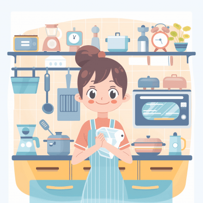 Happy Cartoon Woman in Kitchen