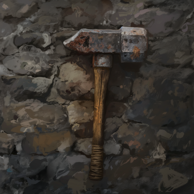 Abandoned Hammer Against Stone Wall