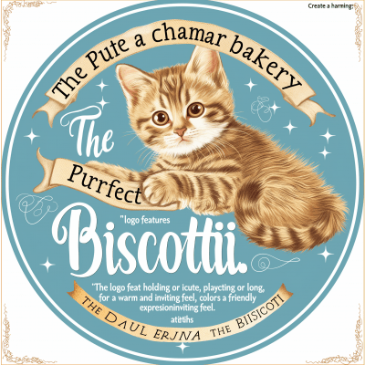 Charming Bakery Logo with Cat and Biscotti