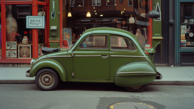 Vintage Green Car in Urban Setting