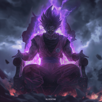 Dark Goku on Throne with Purple Fire