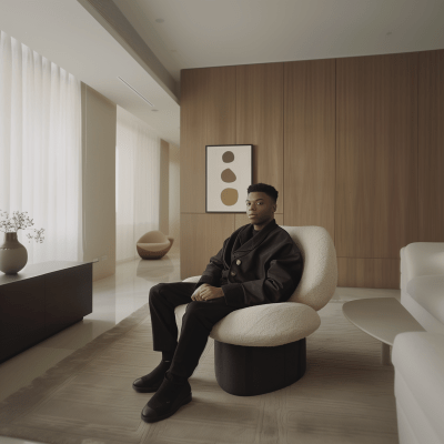 Kylian Mbappe in a contemporary apartment