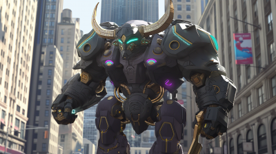 Giant Mecha Bull in Cyberpunk Style